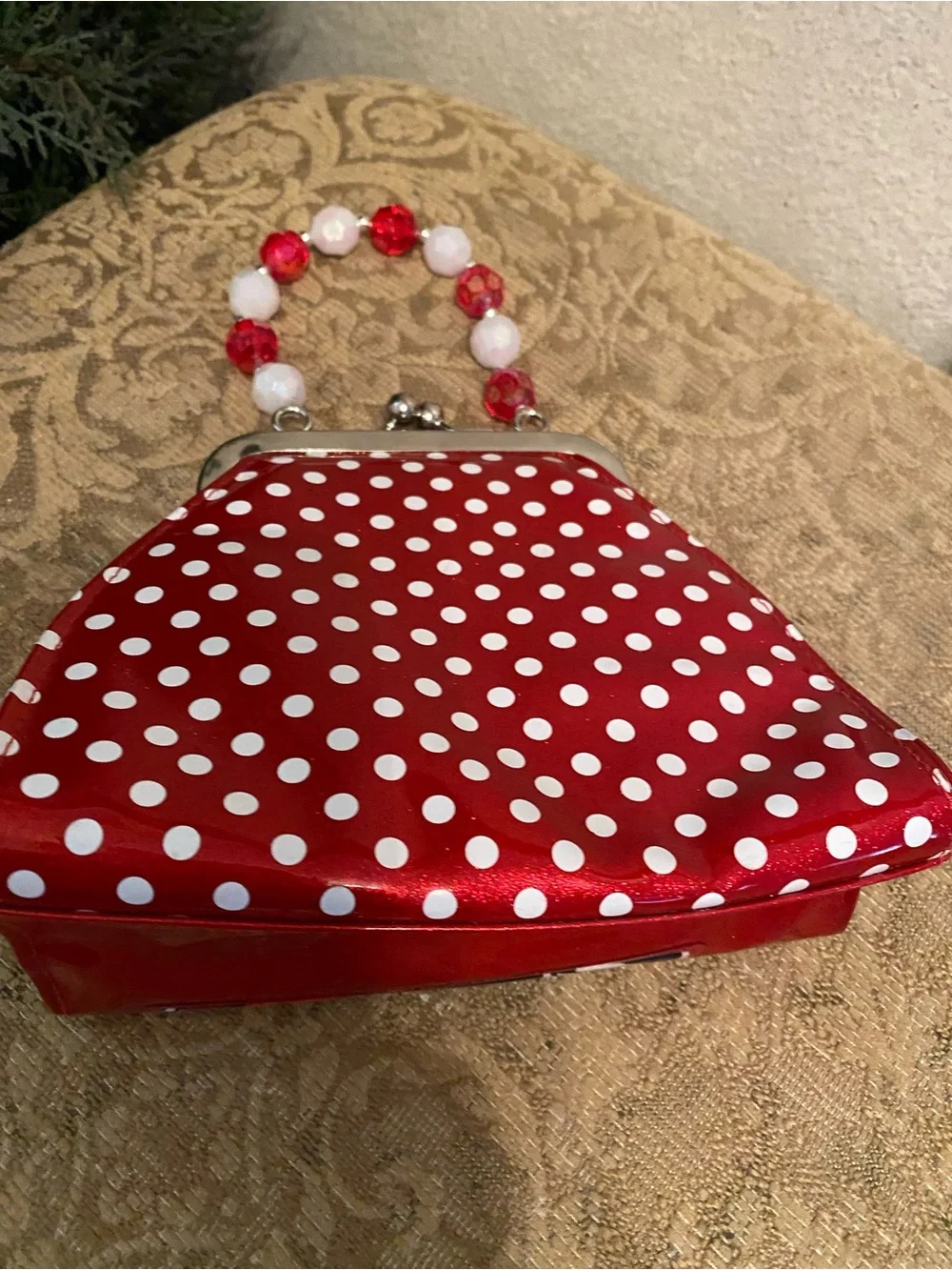 Disney Minnie Mouse Red Polka Dot Girls Beaded Handle Purse